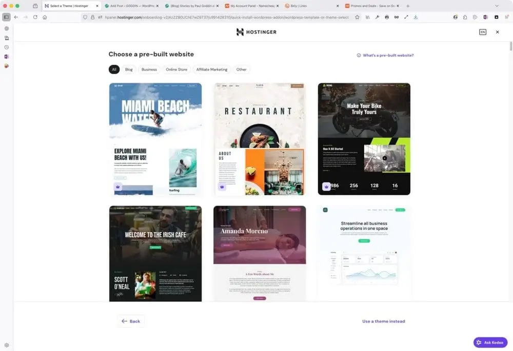hostinger's website setup process