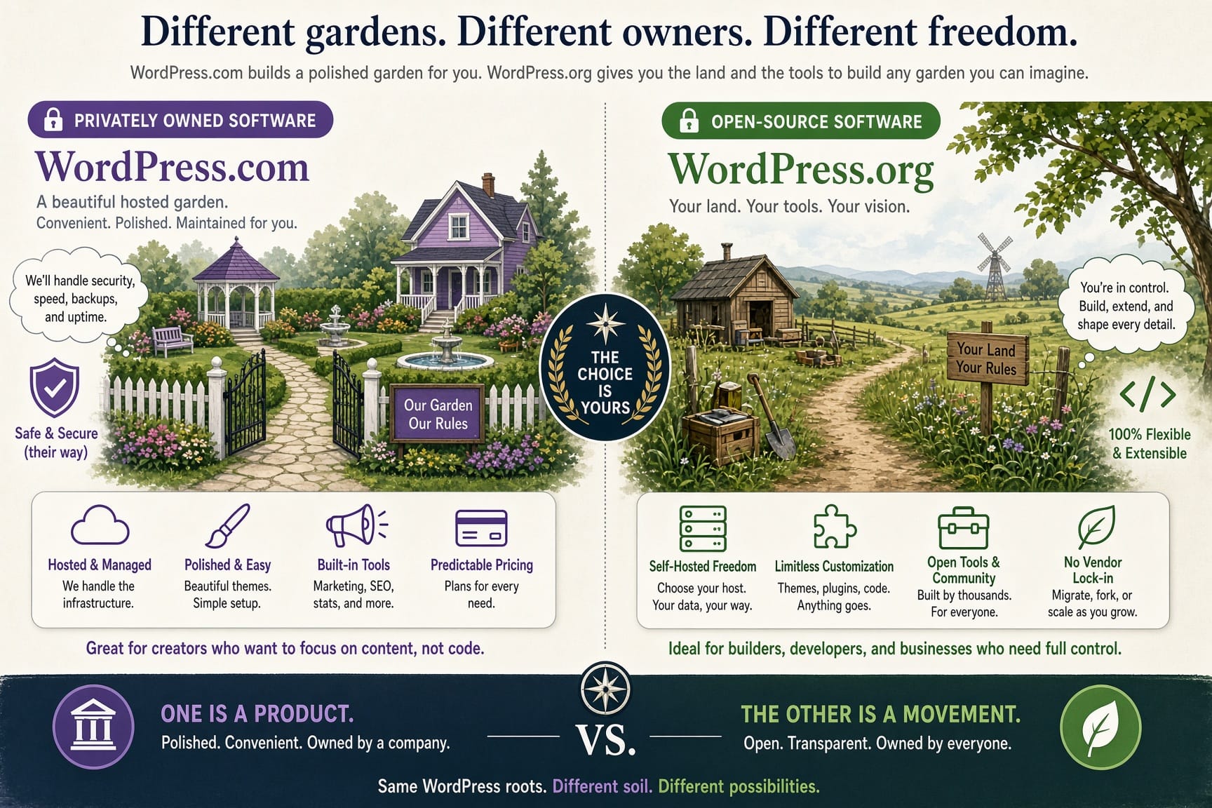 WordPress.com vs WordPress.org infographic